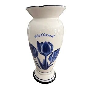 Vintage Blue Delft Hand Painted Ceramic Holland Tulip Vase